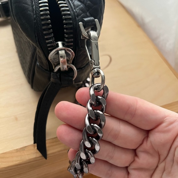 Black Faux Pebbled Leather Crossbody Bag with Chain Strap - Picture 13 of 16